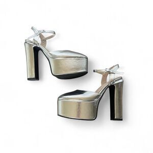 Silver Platform Chunky High Heels